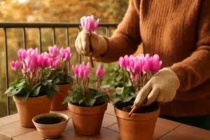 Coltivare ciclamini sul balcone in autunno: la sequenza di gesti che favorisce una fioritura intensa