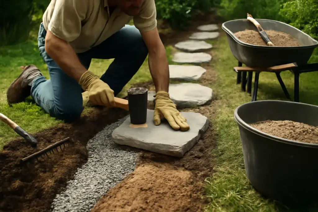 Progettare un percorso di pietre in giardino: la sequenza di gesti per evitare cedimenti e dislivelli futuri