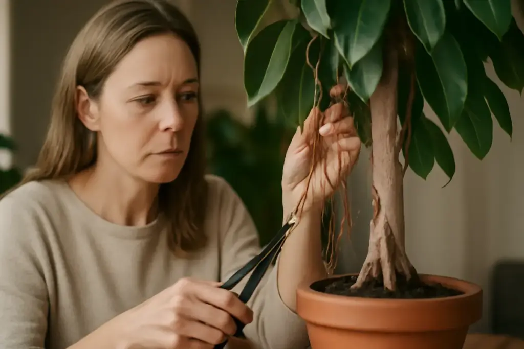 Radici aeree nei ficus: perché compaiono e come trattarle per una pianta sana